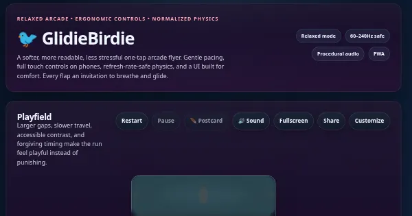 Screenshot of glidiebirdie