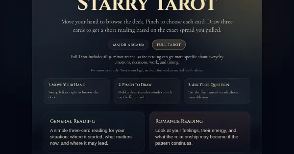 Screenshot of StarryTarot