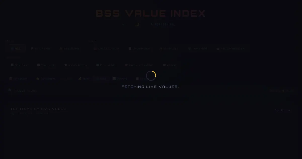 Screenshot of bss values index