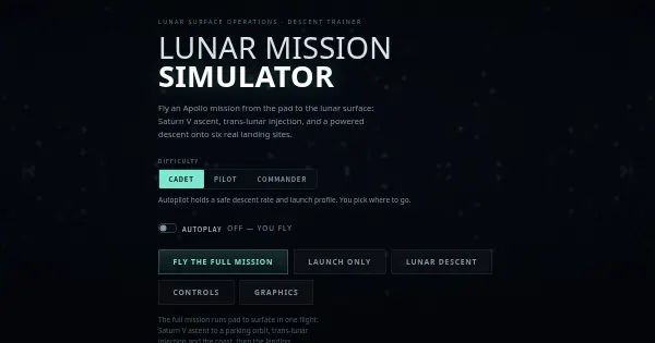 Screenshot of lunar mission simulator