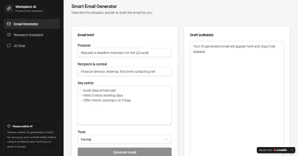 Screenshot of ai workplace assistant