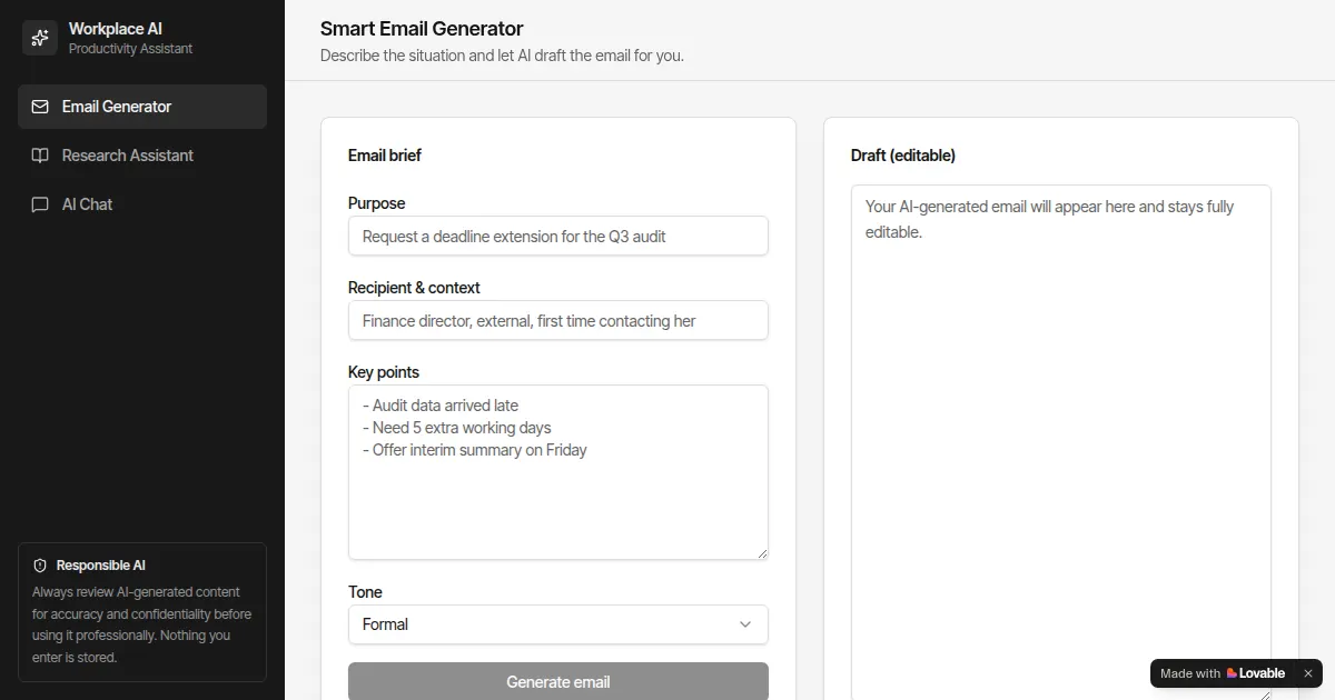 Screenshot of ai workplace assistant