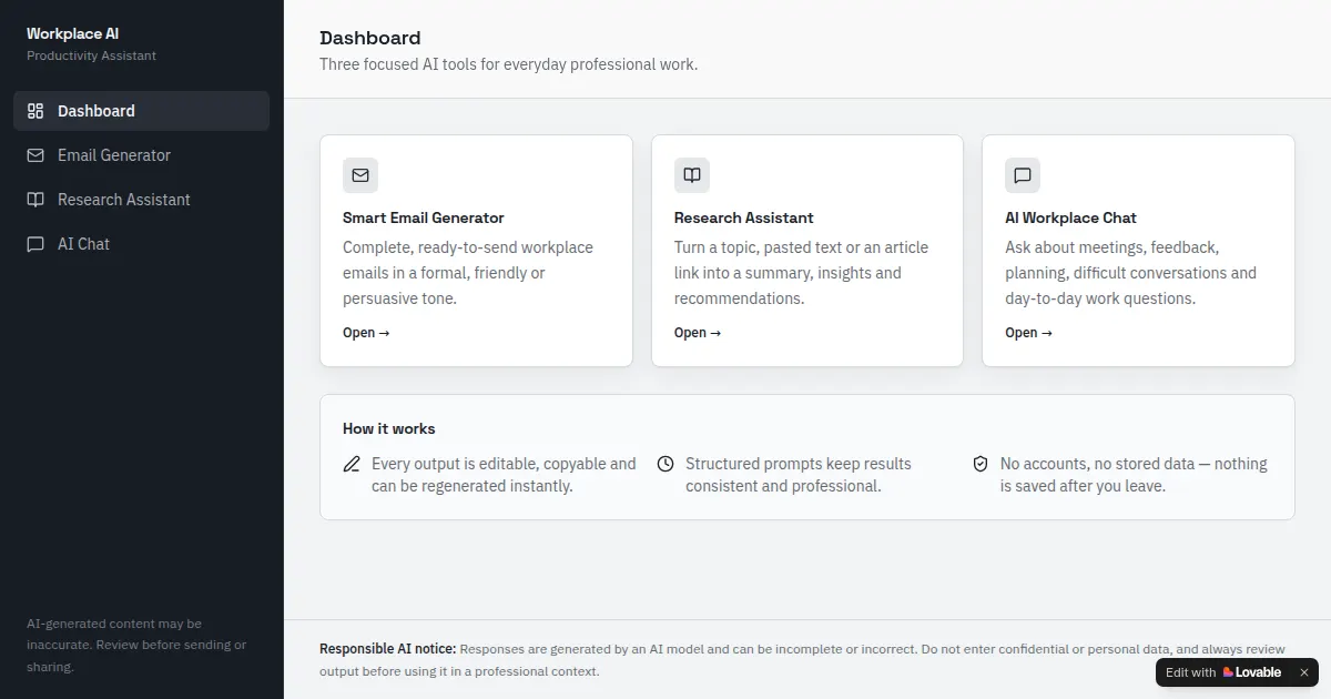 Screenshot of ai workplace hub