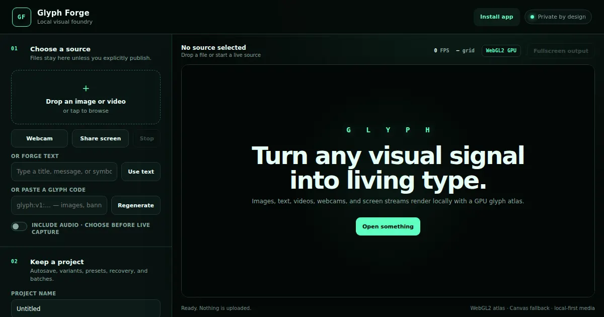 Screenshot of glyph forge
