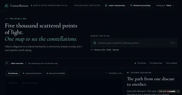 Screenshot of rare disease atlas