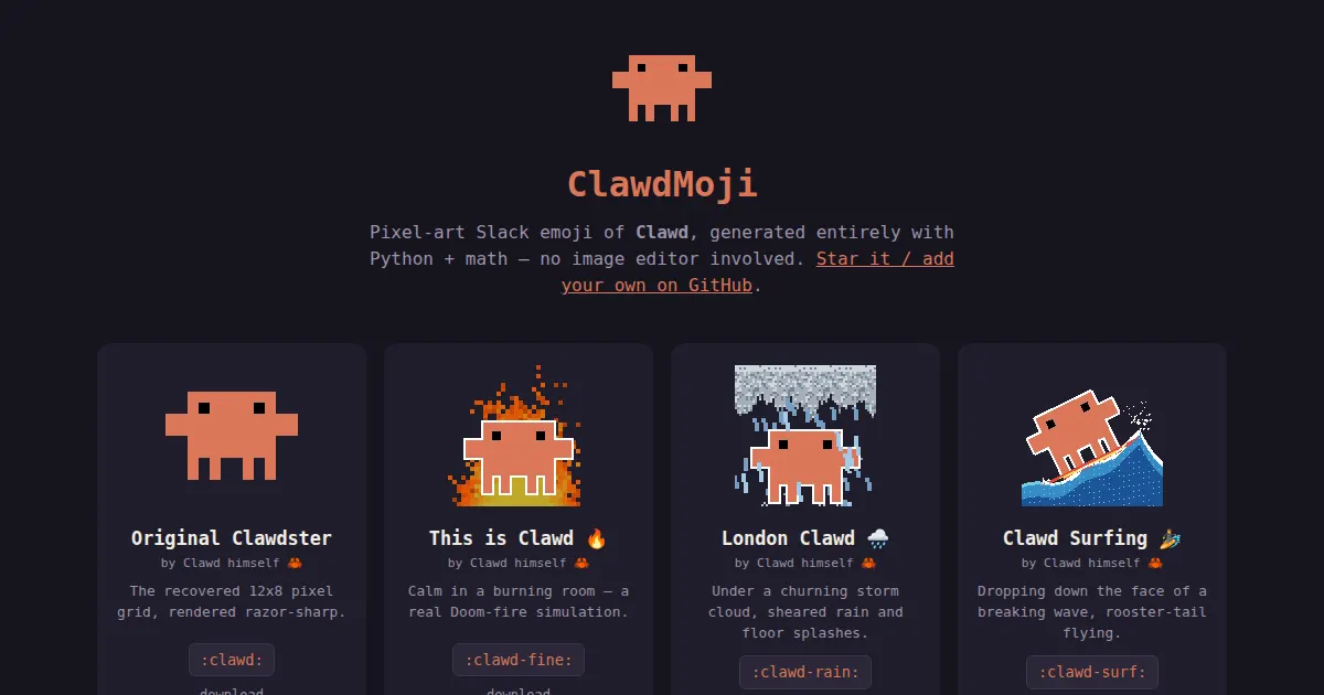 Screenshot of ClawdMoji