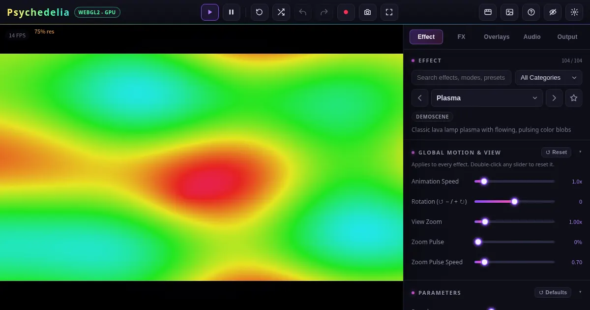 Screenshot of psychedelia studio