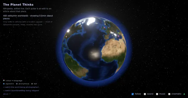 Screenshot of the planet thinks