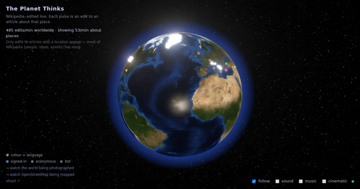 Screenshot of the planet thinks