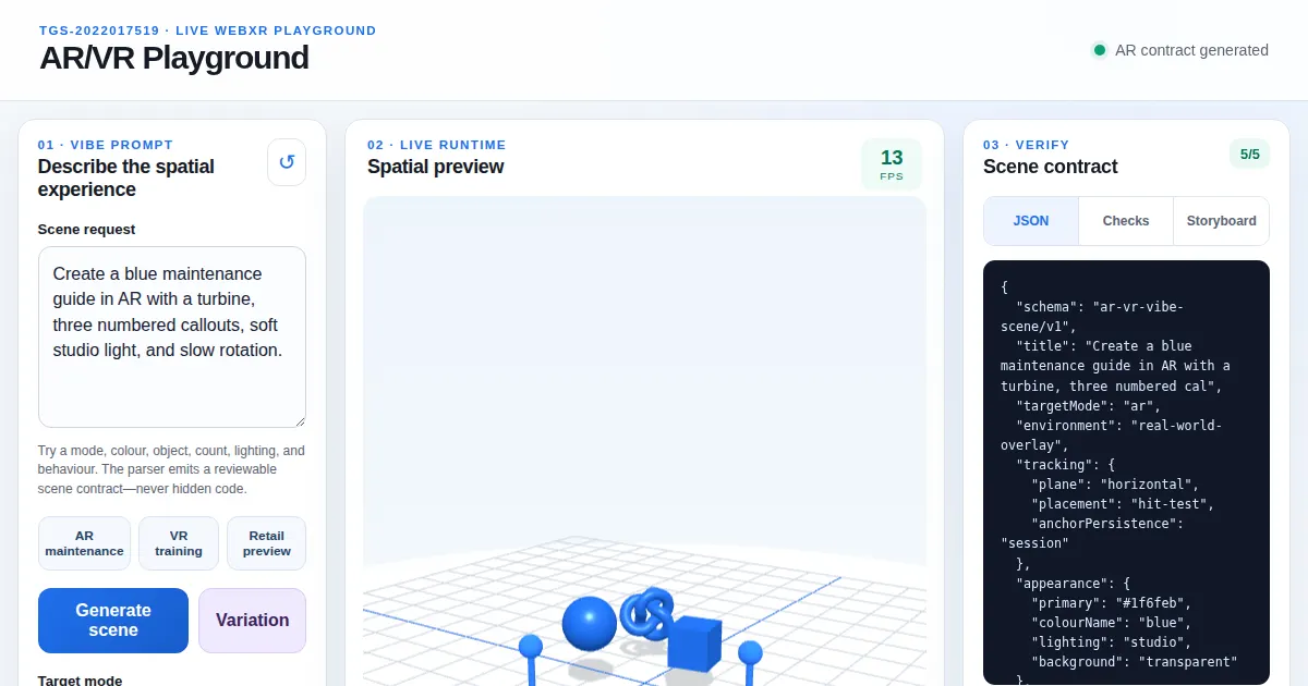 Screenshot of arvr playground
