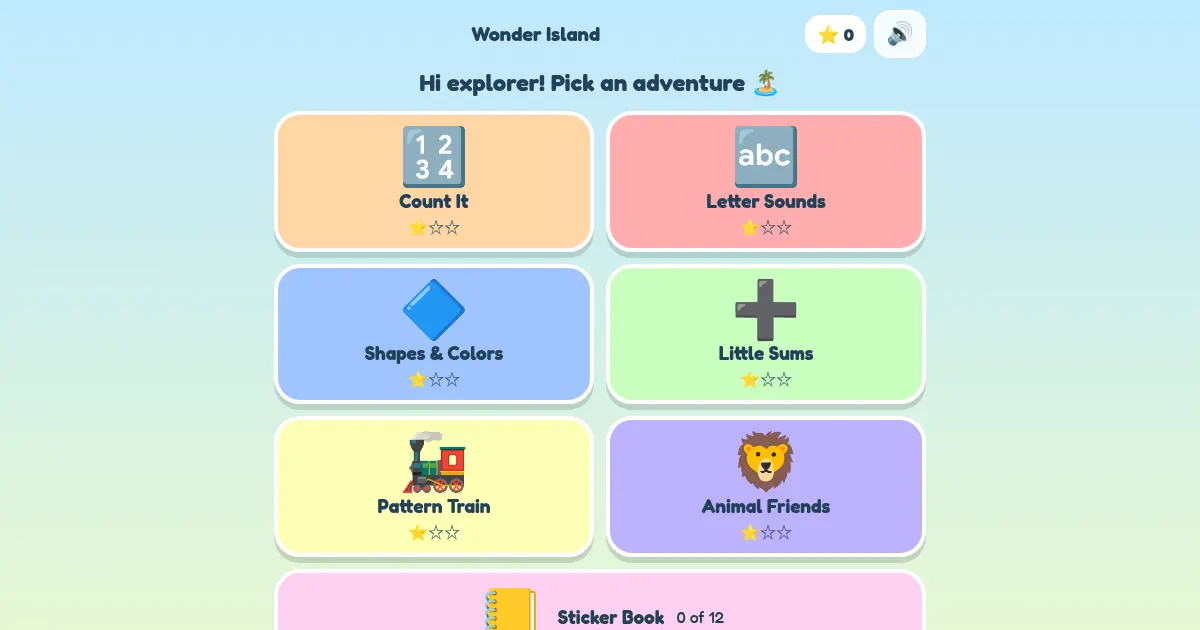 Screenshot of wonder island kids learning