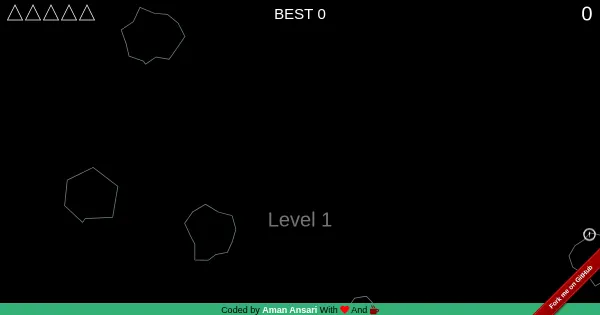 Screenshot of asteroids game