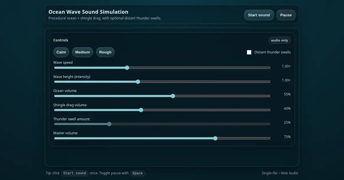 Screenshot of ocean wave sounds