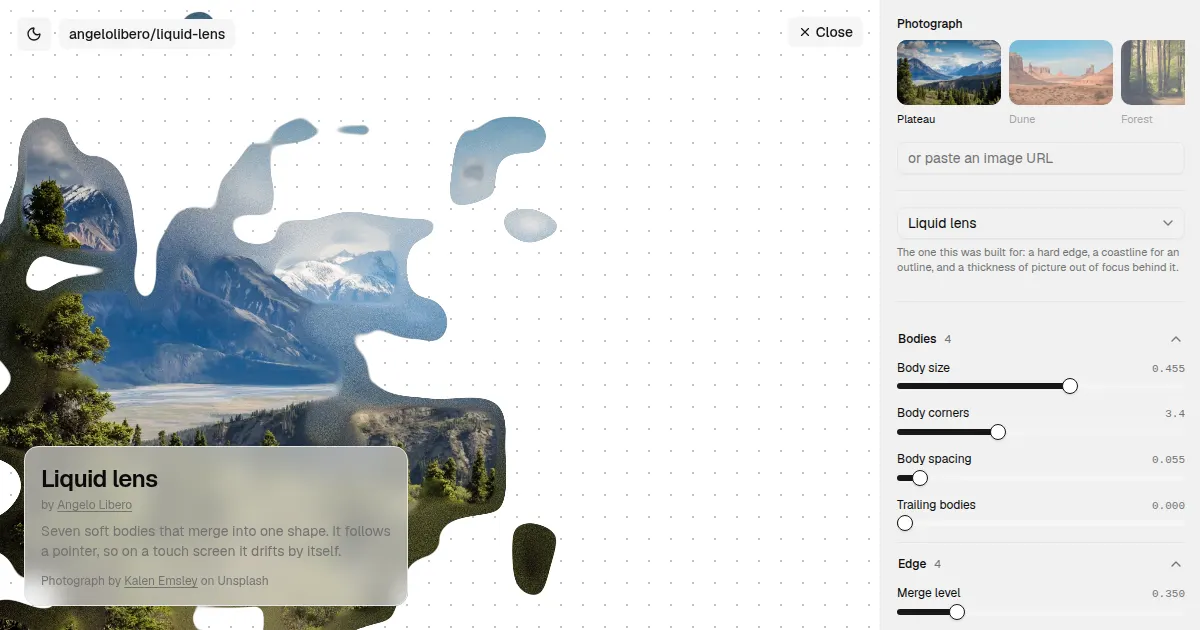 Screenshot of liquid lens