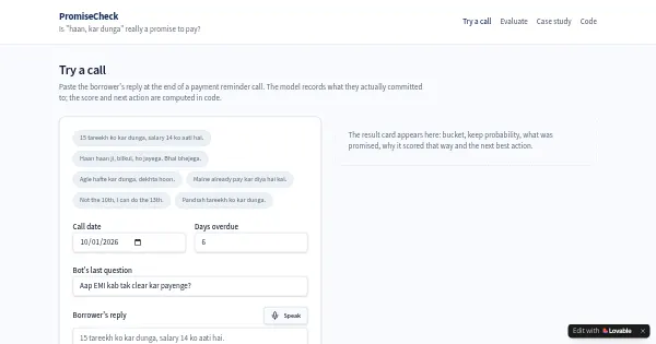 Screenshot of Promisecheck