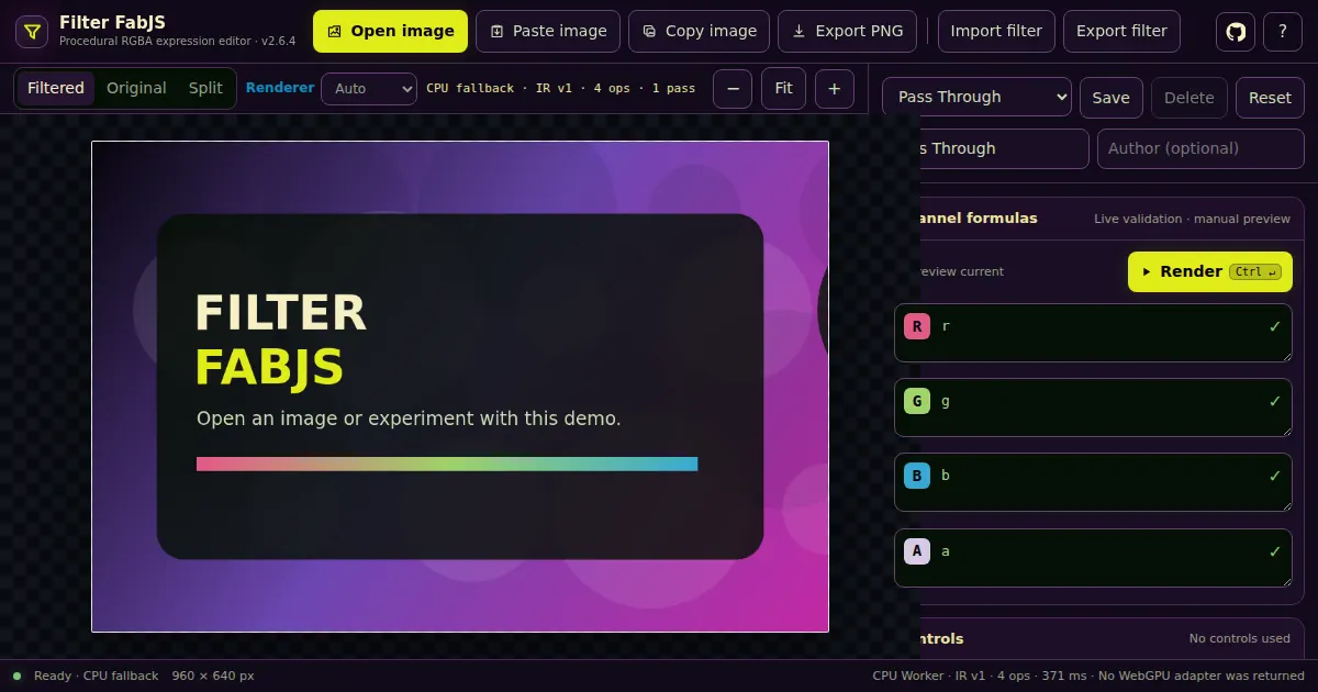 Screenshot of filter fabjs