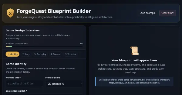 Screenshot of java game blueprint
