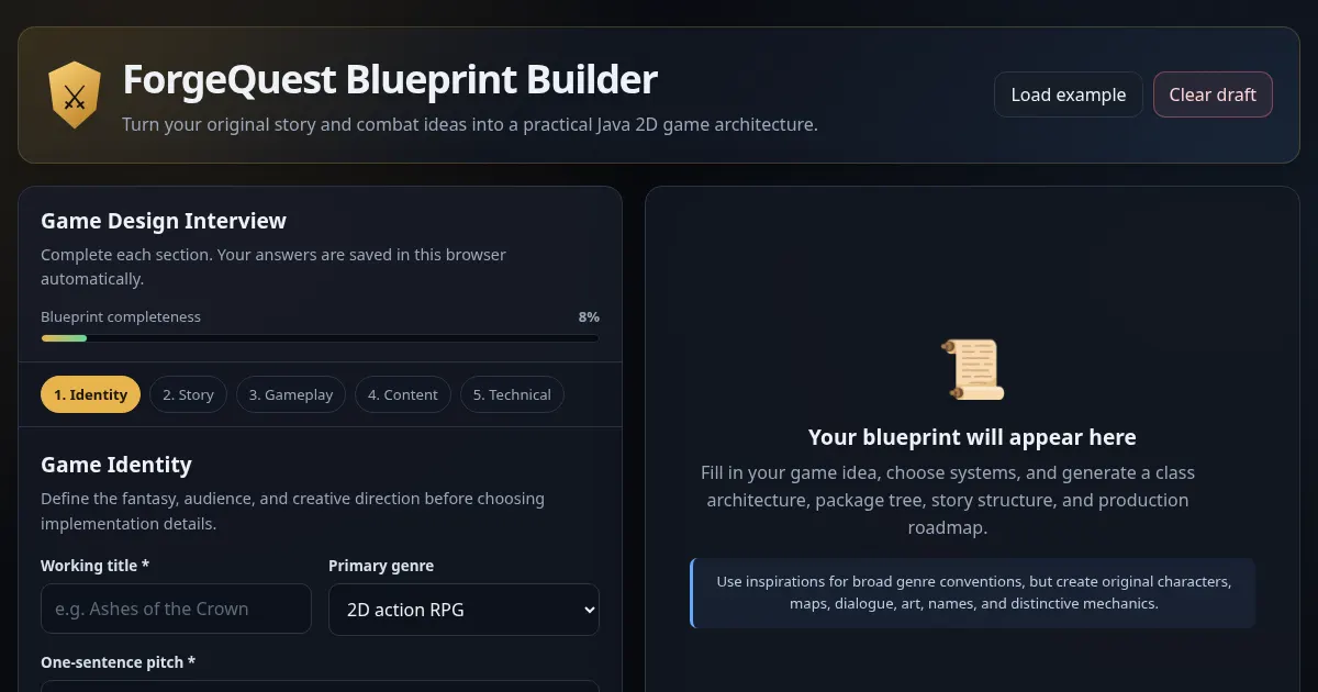 Screenshot of java game blueprint