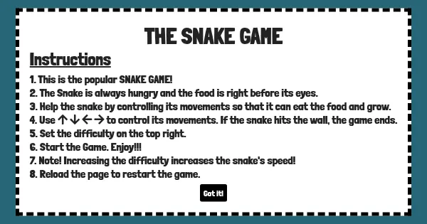 Screenshot of Snake Game