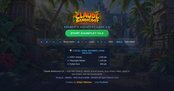 Screenshot of claude bandicoot