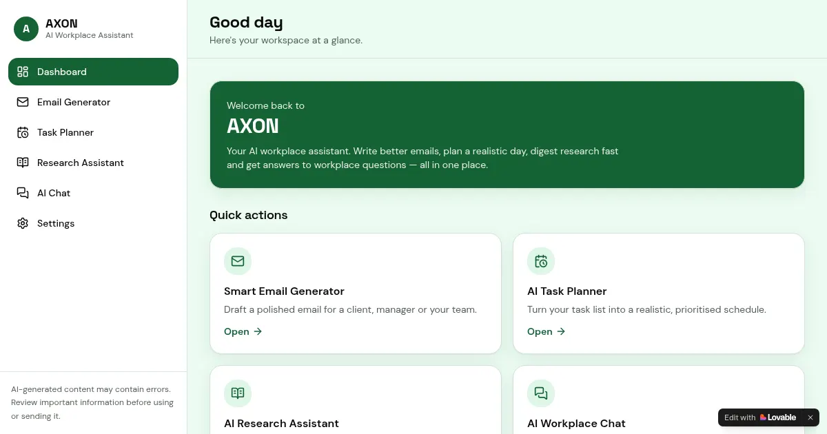 Screenshot of axon ai workplace assistant