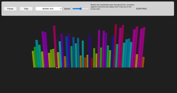 Screenshot of 3D Sorting Algorithm Visualizer
