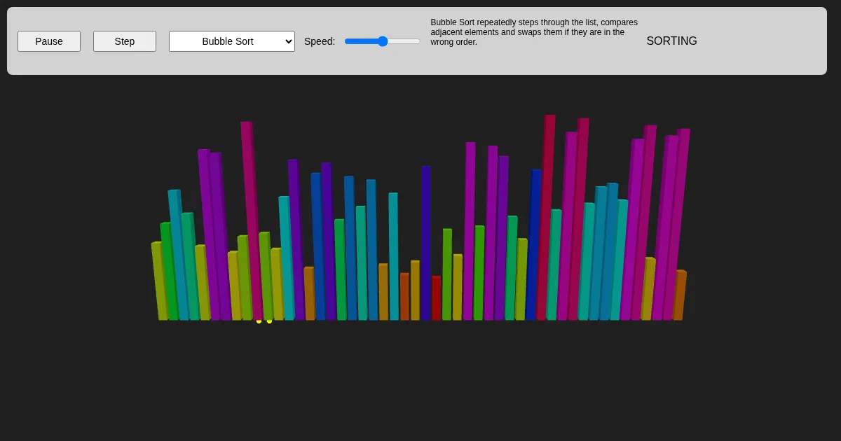 Screenshot of 3D Sorting Algorithm Visualizer