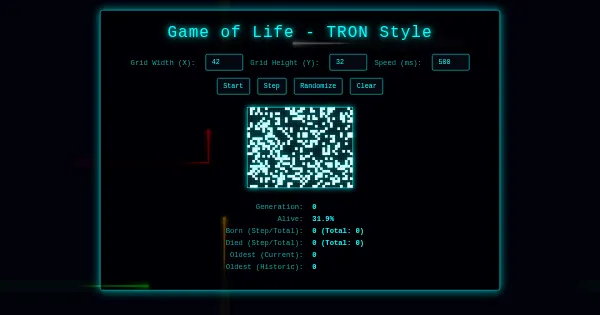 Screenshot of game of life tron style