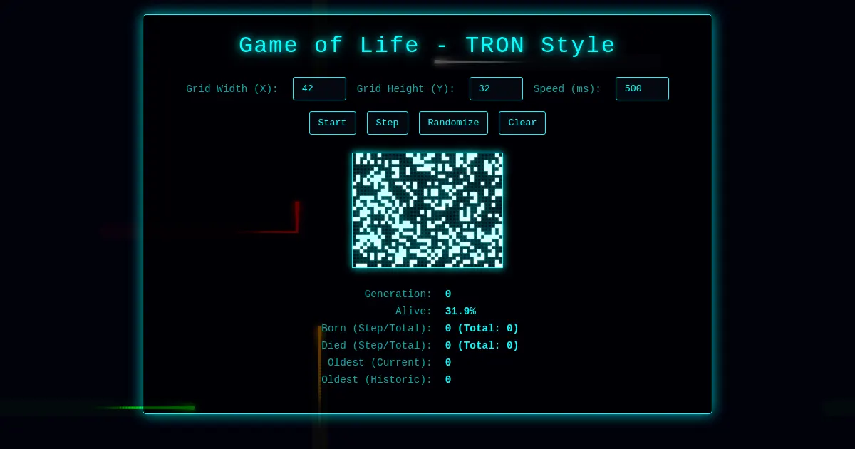 Screenshot of game of life tron style
