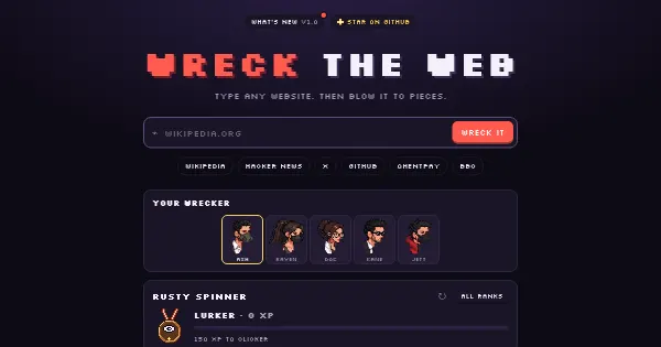 Screenshot of wreck the web