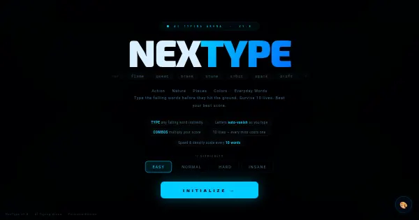 Screenshot of nextype ai typing arena
