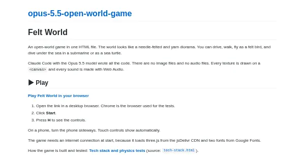 Screenshot of opus 5.5 open world game