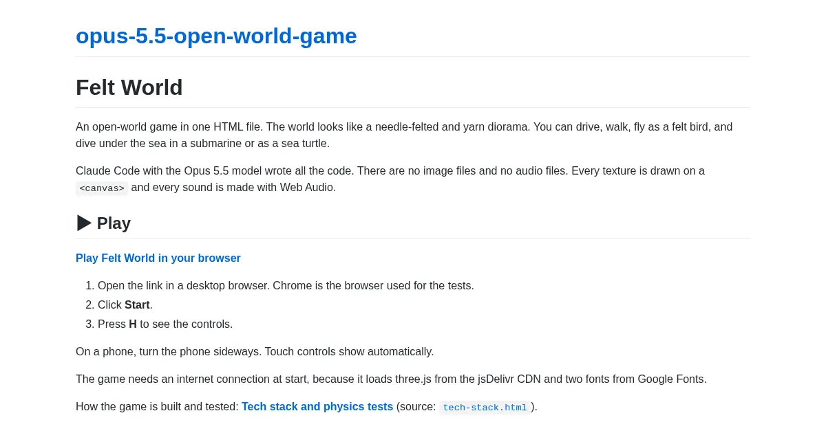 Screenshot of opus 5.5 open world game