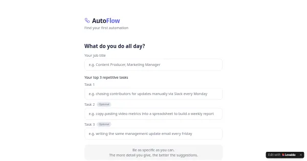 Screenshot of autoflow prototype