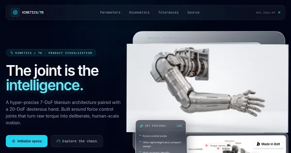 Screenshot of Kinetics 7D Next Gen Kinematics Web Interface