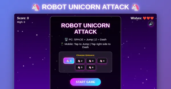 Screenshot of claude ai unicorn attack game