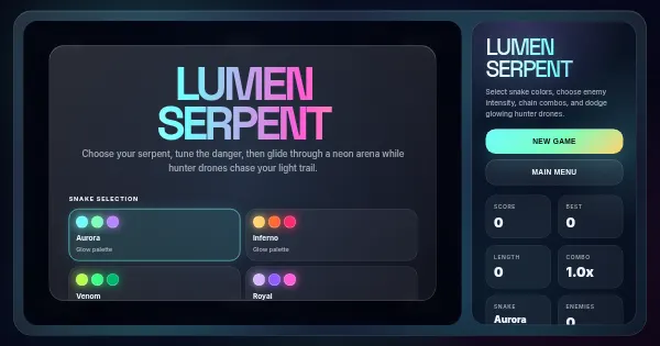 Screenshot of lumen serpent arcade