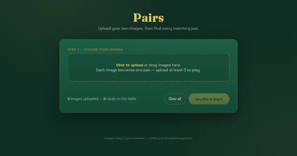 Screenshot of pairs memory game