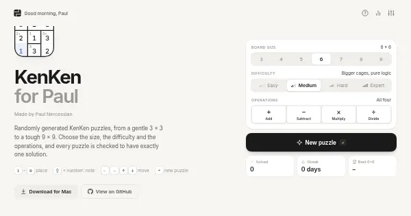 Screenshot of kenken for paul