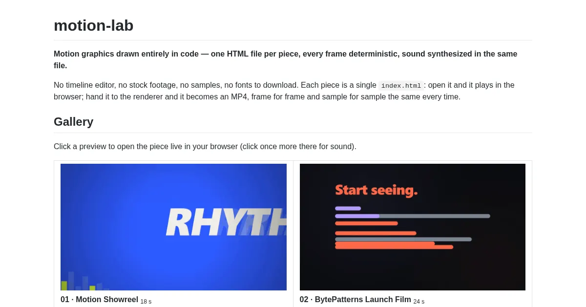Screenshot of motion lab