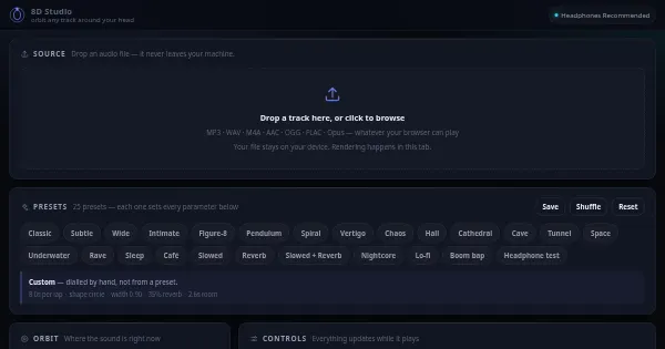 Screenshot of 8d audio