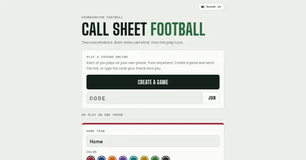 Screenshot of Football call sheet