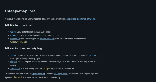 Screenshot of threejs maplibre