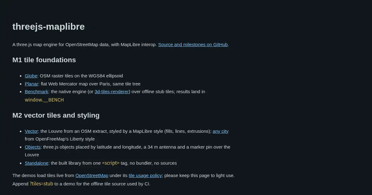 Screenshot of threejs maplibre