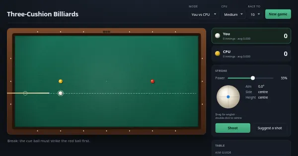 Screenshot of three cushion billiards