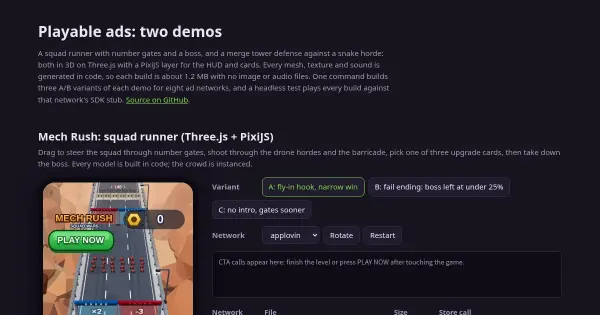 Screenshot of playable ads
