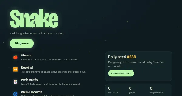 Screenshot of night garden snake