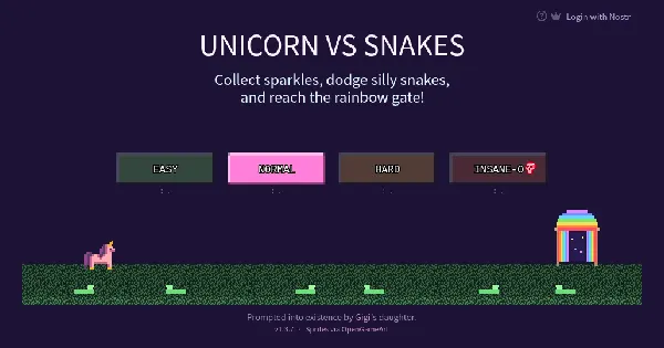 Screenshot of unicorn vs snakes