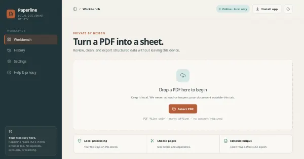 Screenshot of Offline PDF to Excel