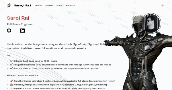 Screenshot of portfolio